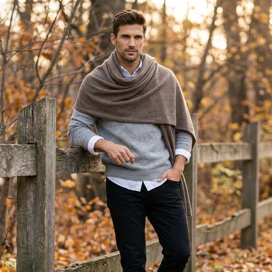 Knitted wide minimalist 100% merino wool scarf - cocoa