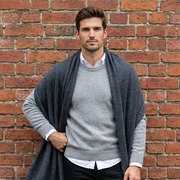 Knitted wide minimalist 100% merino wool scarf - graphite