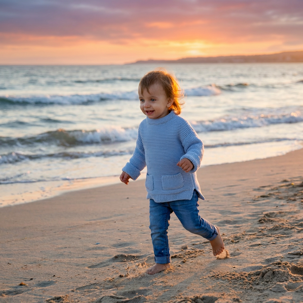 Tunique pull en laine d'alpaga pour enfant - taille S adulte - bleu clair