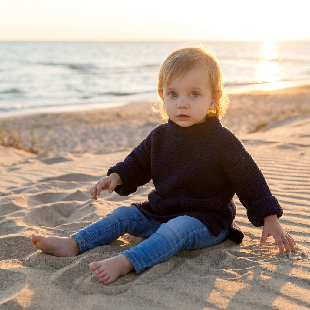 Tunique pull en laine d'alpaga pour enfant - taille S adulte - bleu foncé