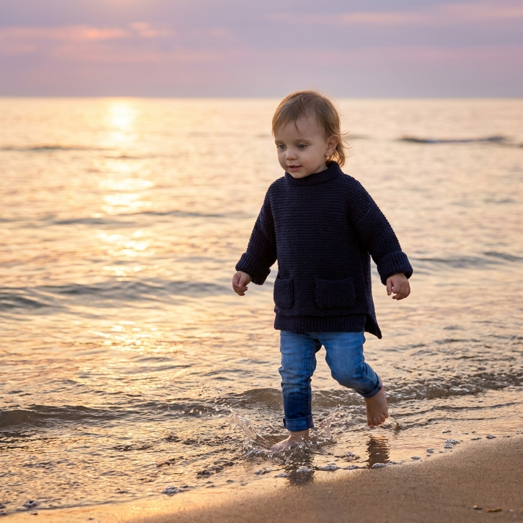 Tunique pull en laine d'alpaga pour enfant - taille S adulte - bleu foncé
