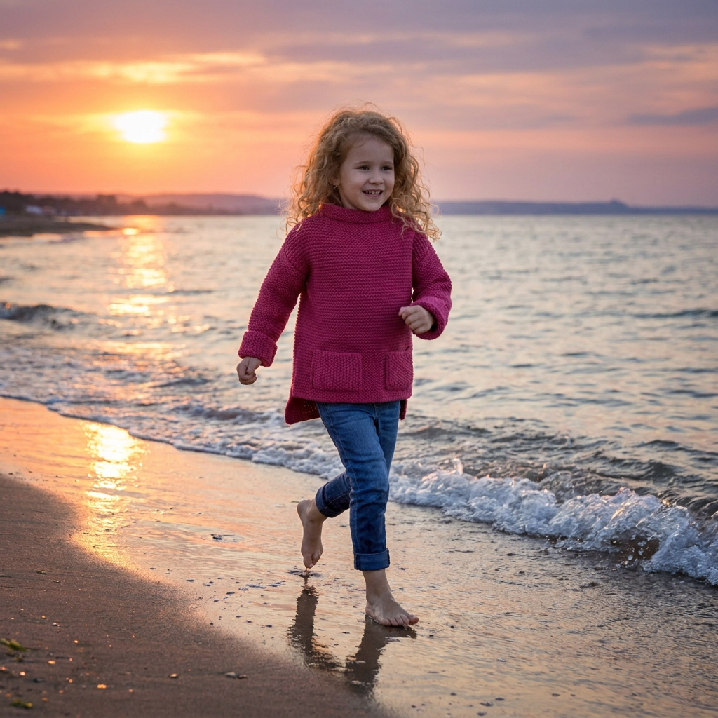 Tunique pull en laine d'alpaga pour enfant - taille S adulte - rose