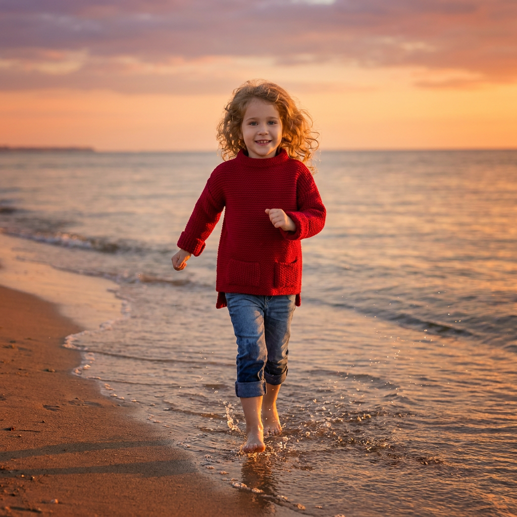Tunique pull en laine d'alpaga pour enfant - taille S adulte - rouge
