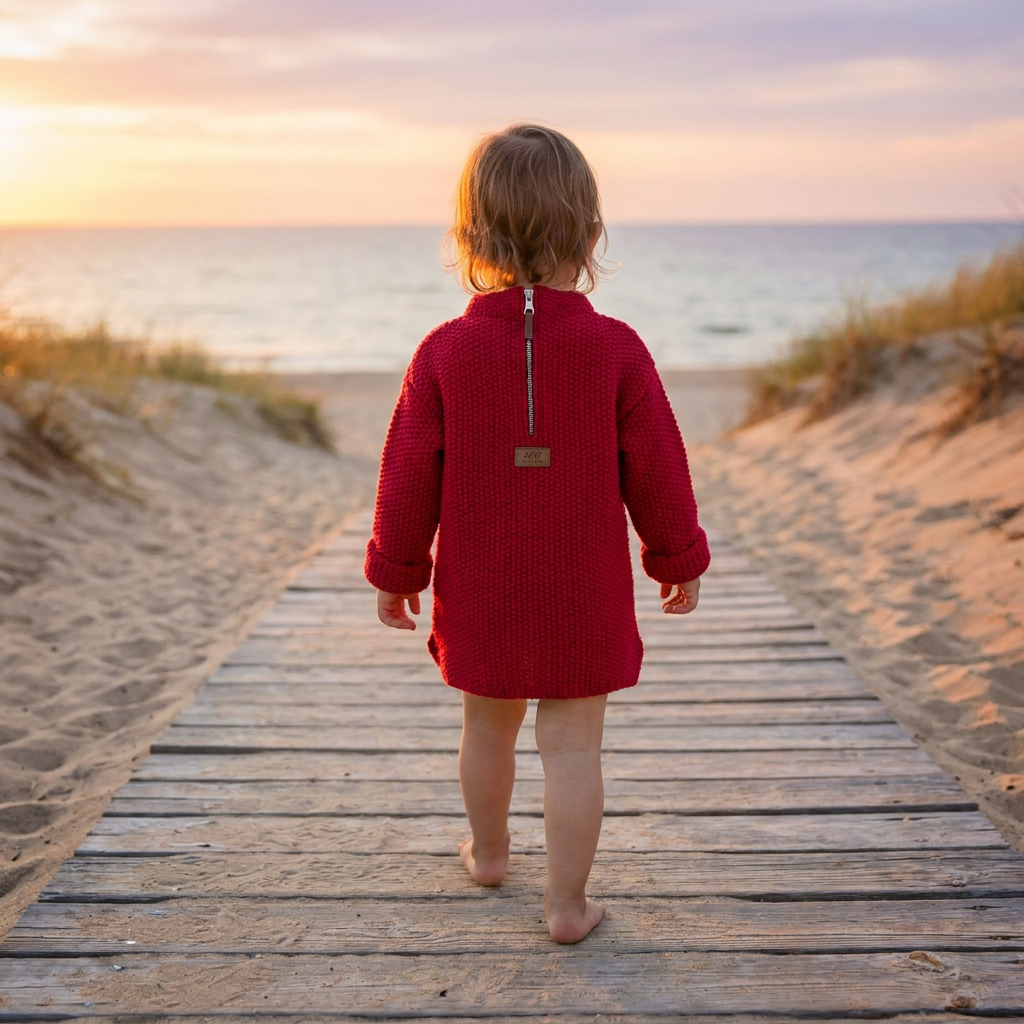 Tunique pull en laine d'alpaga pour enfant - taille S adulte - rouge
