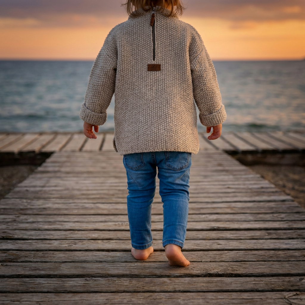 Tunique pull en laine d'alpaga pour enfant - taille S adulte - couleur cacao