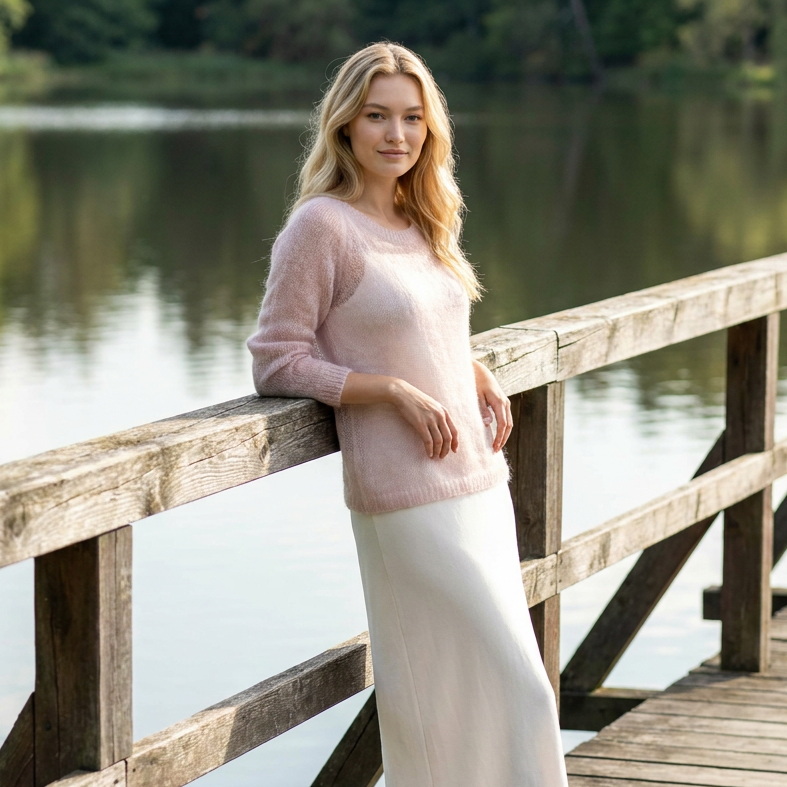 Pull léger en mohair Adele - rose poudré