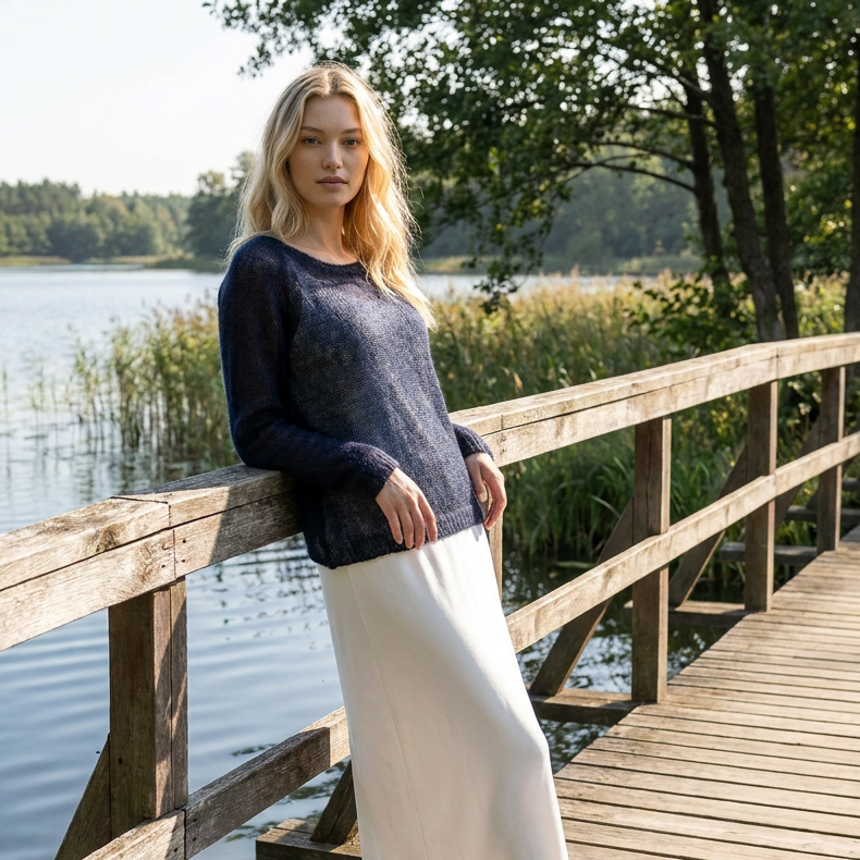 Megztinis lengvas moherios megztinis Adele - tamsiai mėlynas