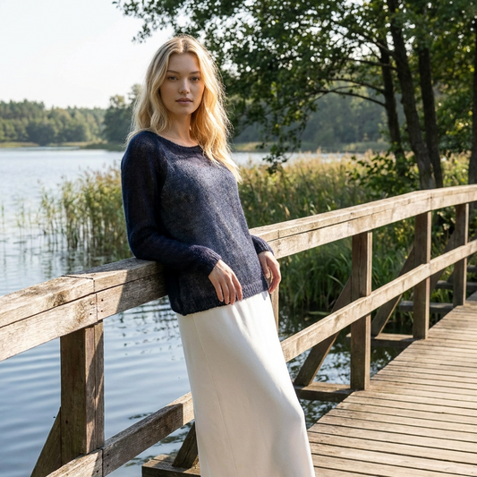 Megztinis lengvas moherios megztinis Adele - tamsiai mėlynas