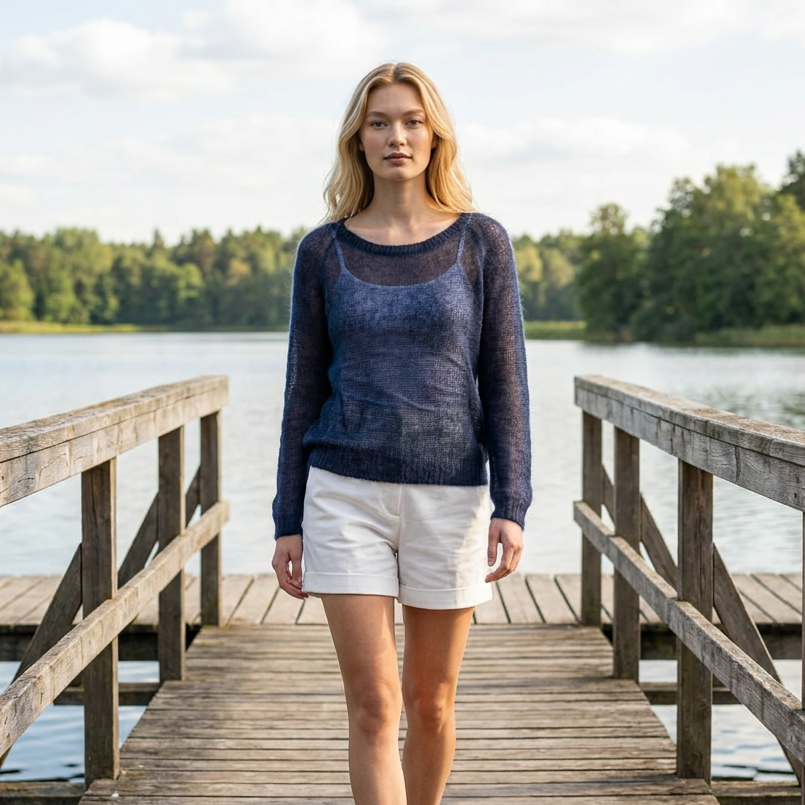 Pull léger en mohair Adele - bleu à nuances de gris