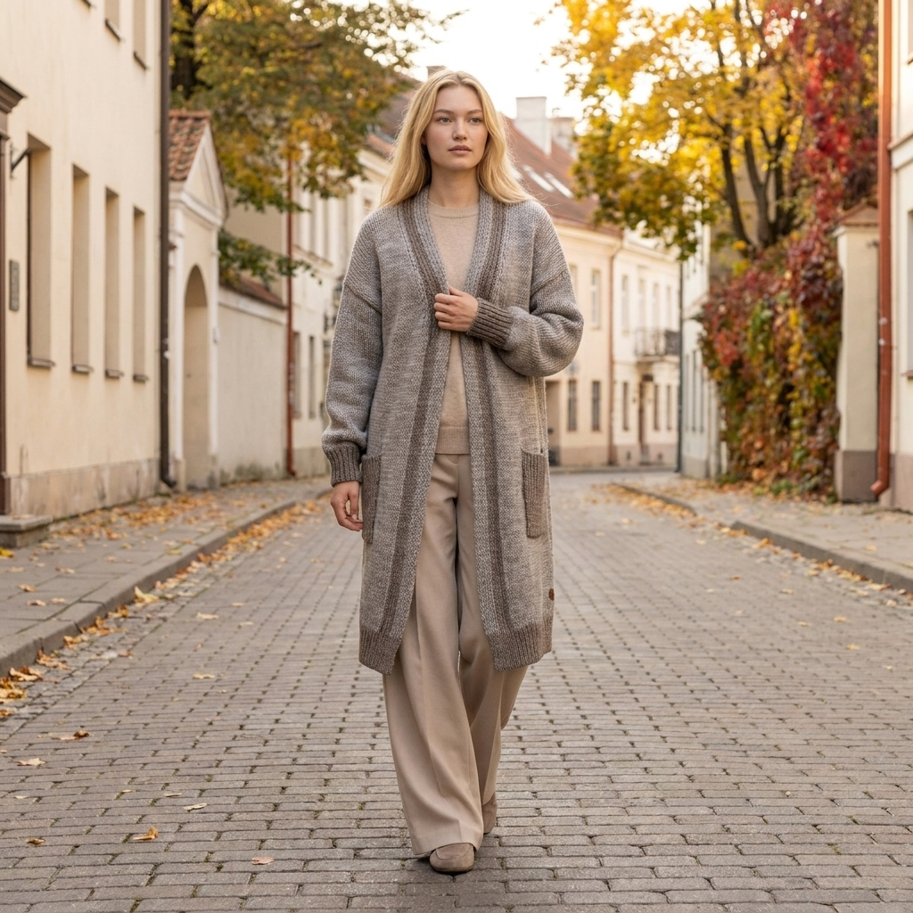 NATHALIE oversized two-tone knit alpaca cardigan, cocoa — By AGdesign