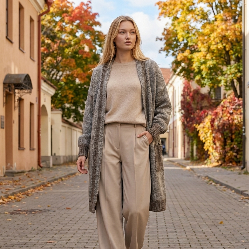 NATHALIE oversized two-tone knit alpaca cardigan, cocoa — By AGdesign