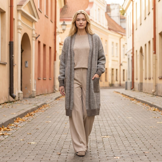 NATHALIE oversized two-tone knit alpaca cardigan, cocoa — By AGdesign