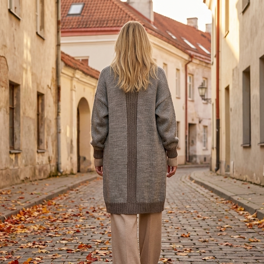 NATHALIE oversized two-tone knit alpaca cardigan, cocoa — By AGdesign