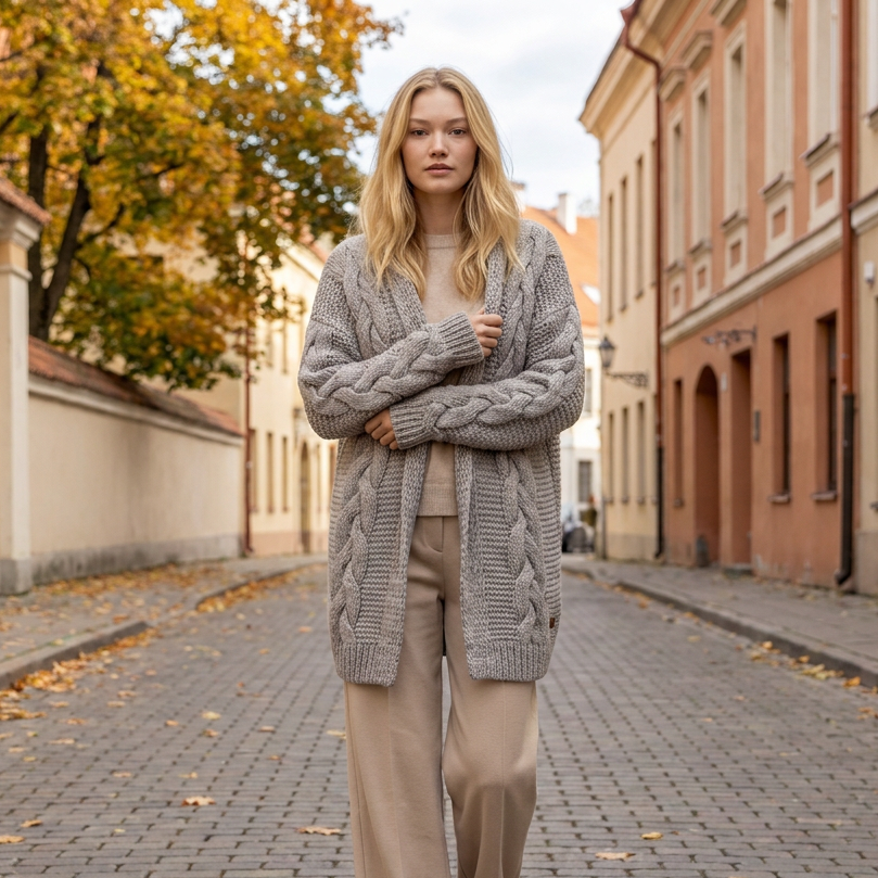 NORA oversized chunky cable knit alpaca cardigan, cocoa — By AGdesign