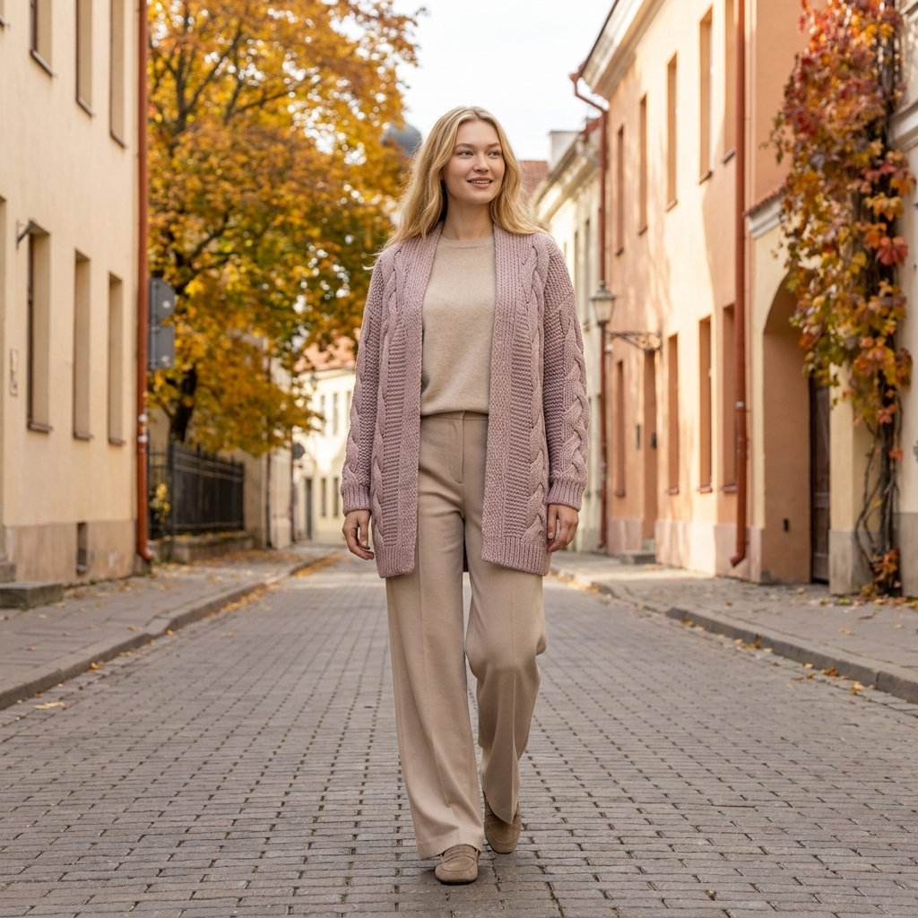NORA oversized chunky cable knit alpaca cardigan, dusty rose — By AGdesign