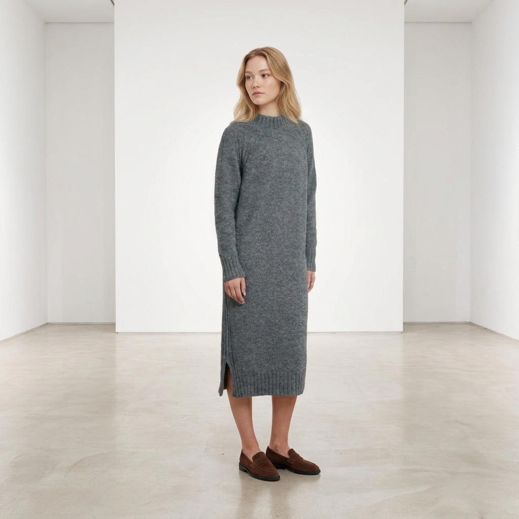 Abito maglione lungo AGNESA in baby alpaca, grigio — By AGdesign