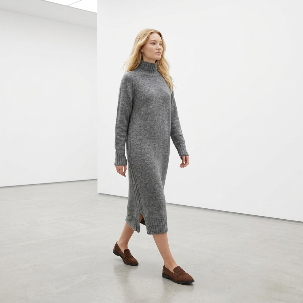 Abito maglione lungo AGNESA in baby alpaca, grigio — By AGdesign