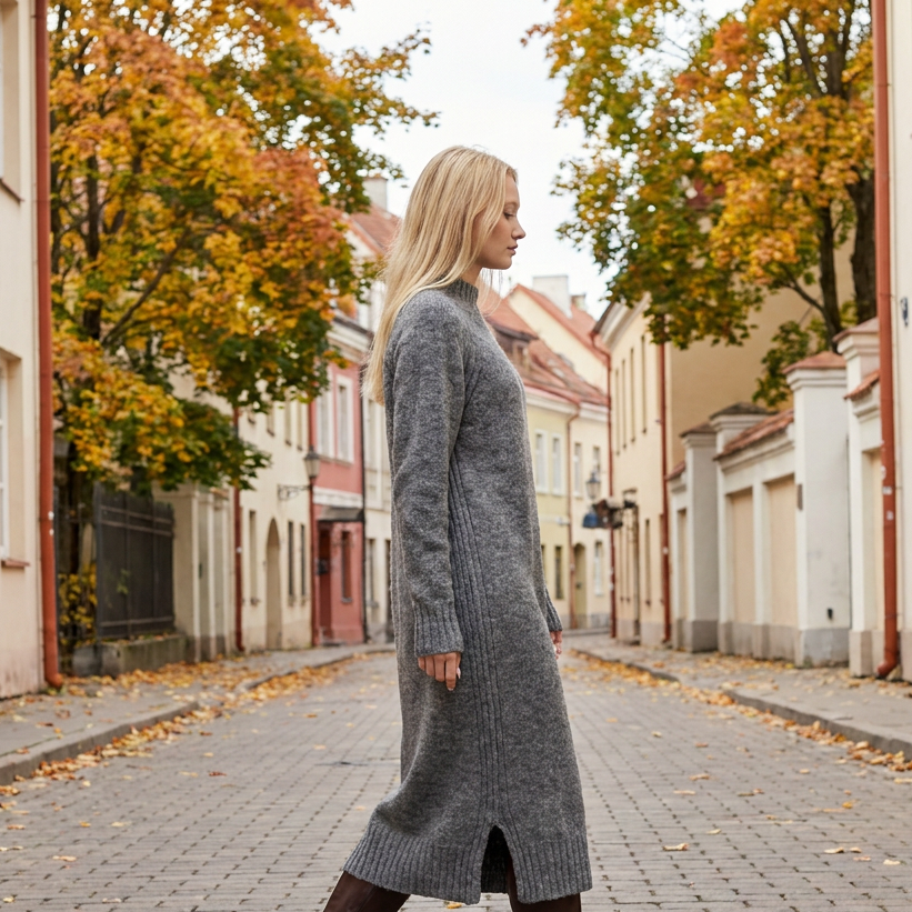 Abito maglione lungo AGNESA in baby alpaca, grigio — By AGdesign