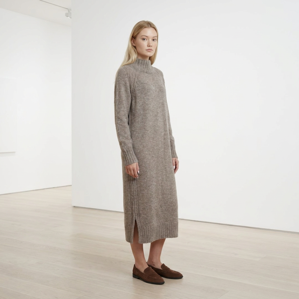 Abito maglione lungo AGNESA in baby alpaca, cacao — By AGdesign