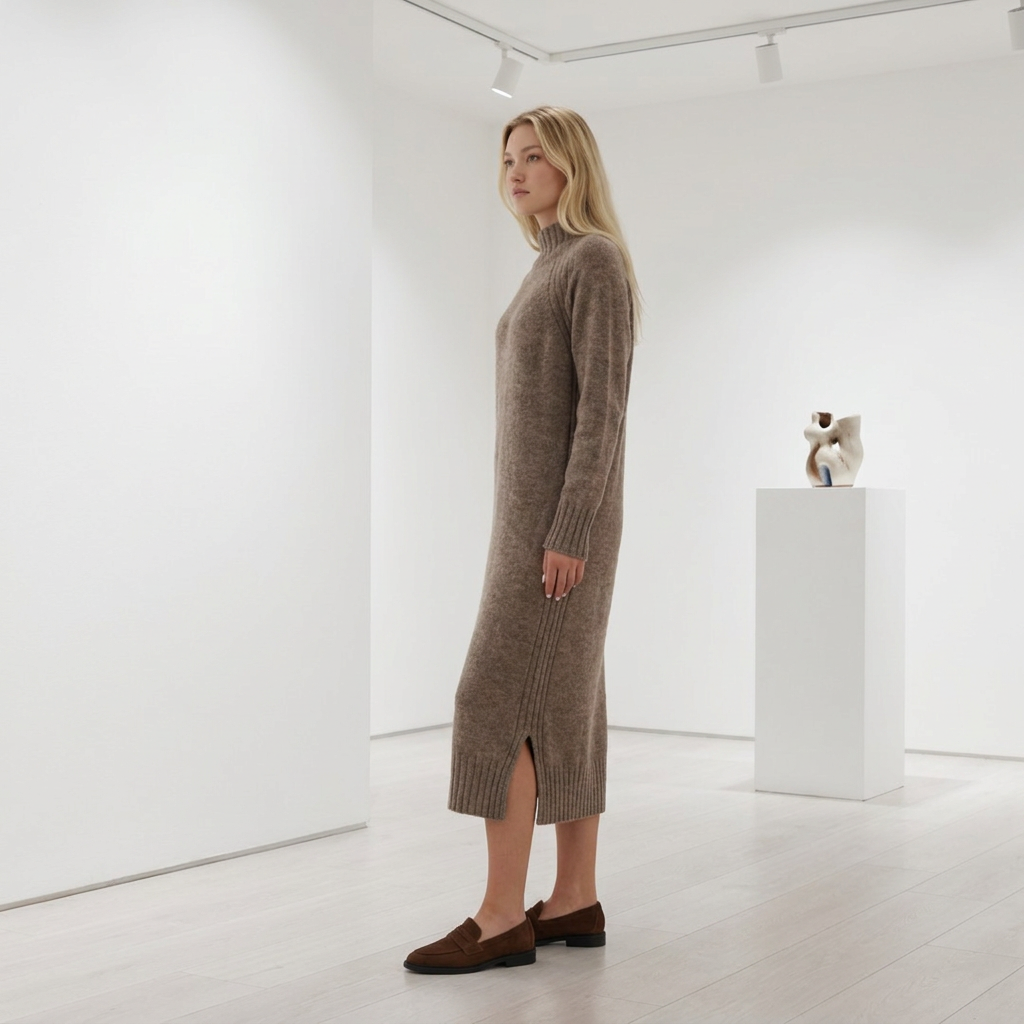 Abito maglione lungo AGNESA in baby alpaca, cacao — By AGdesign