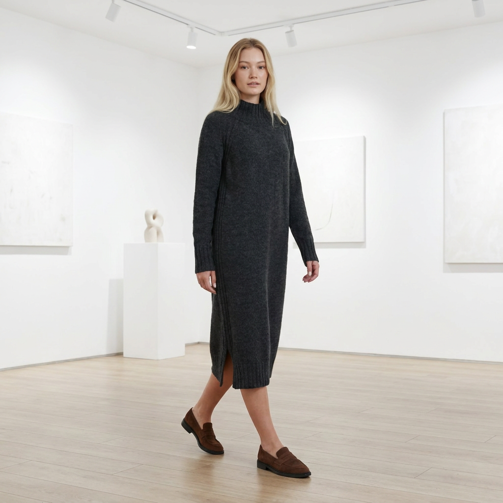 Abito maglione lungo AGNESA in baby alpaca, grigio scuro — By AGdesign