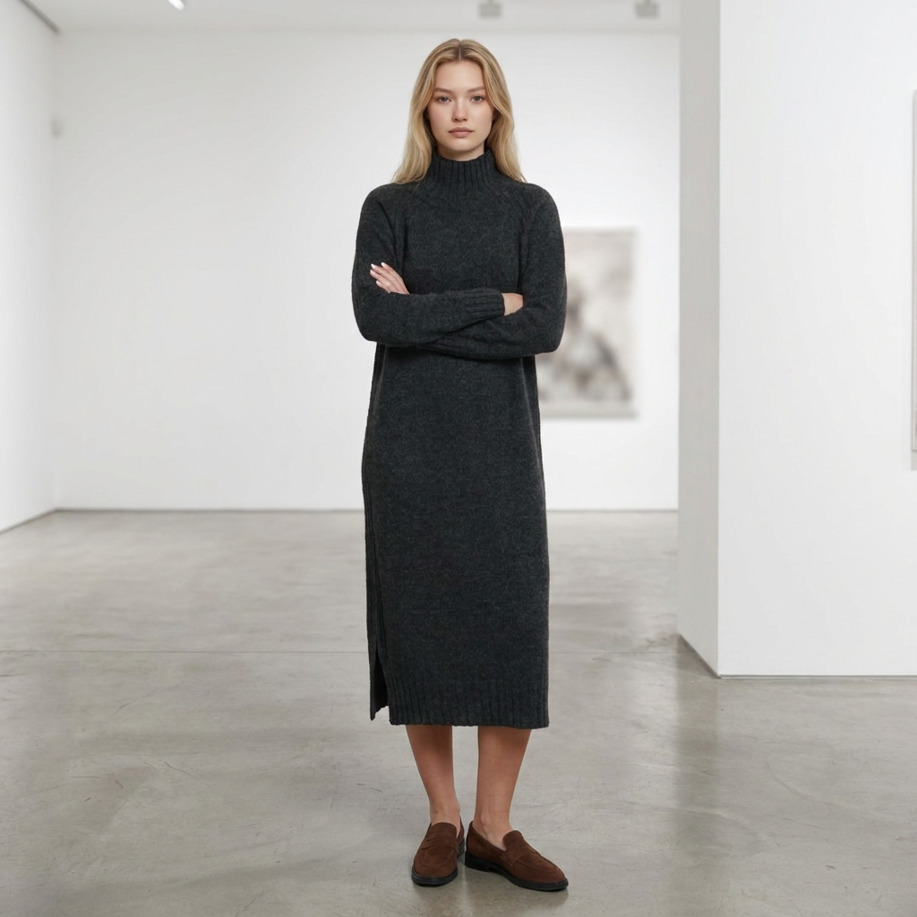 Abito maglione lungo AGNESA in baby alpaca, grigio scuro — By AGdesign