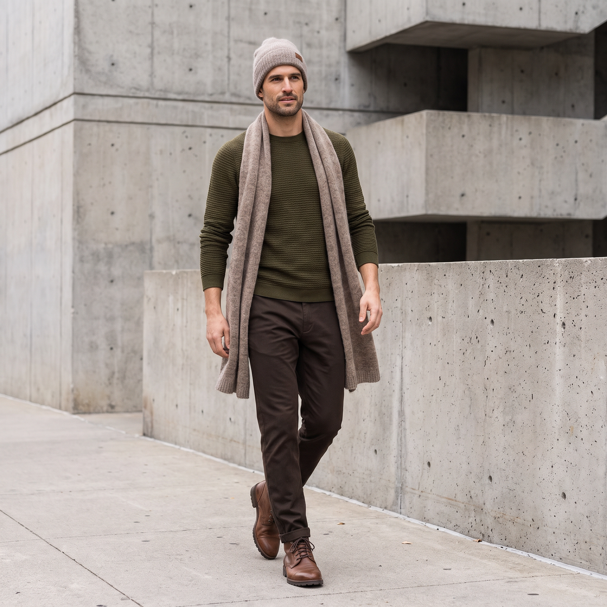 Men's wide baby alpaca scarf and beanie set, cocoa — By AGdesign