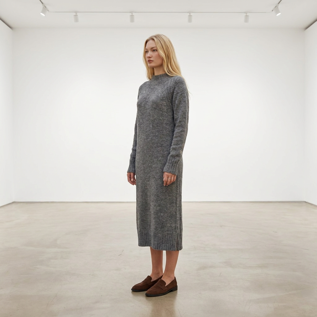 Abito maglione lungo AGNESA in baby alpaca, grigio — By AGdesign
