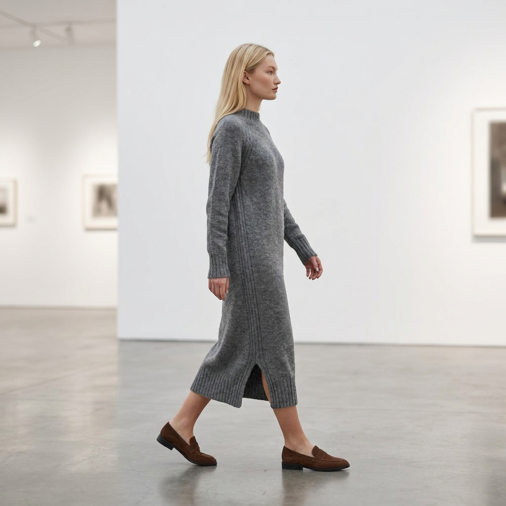 Abito maglione lungo AGNESA in baby alpaca, grigio — By AGdesign