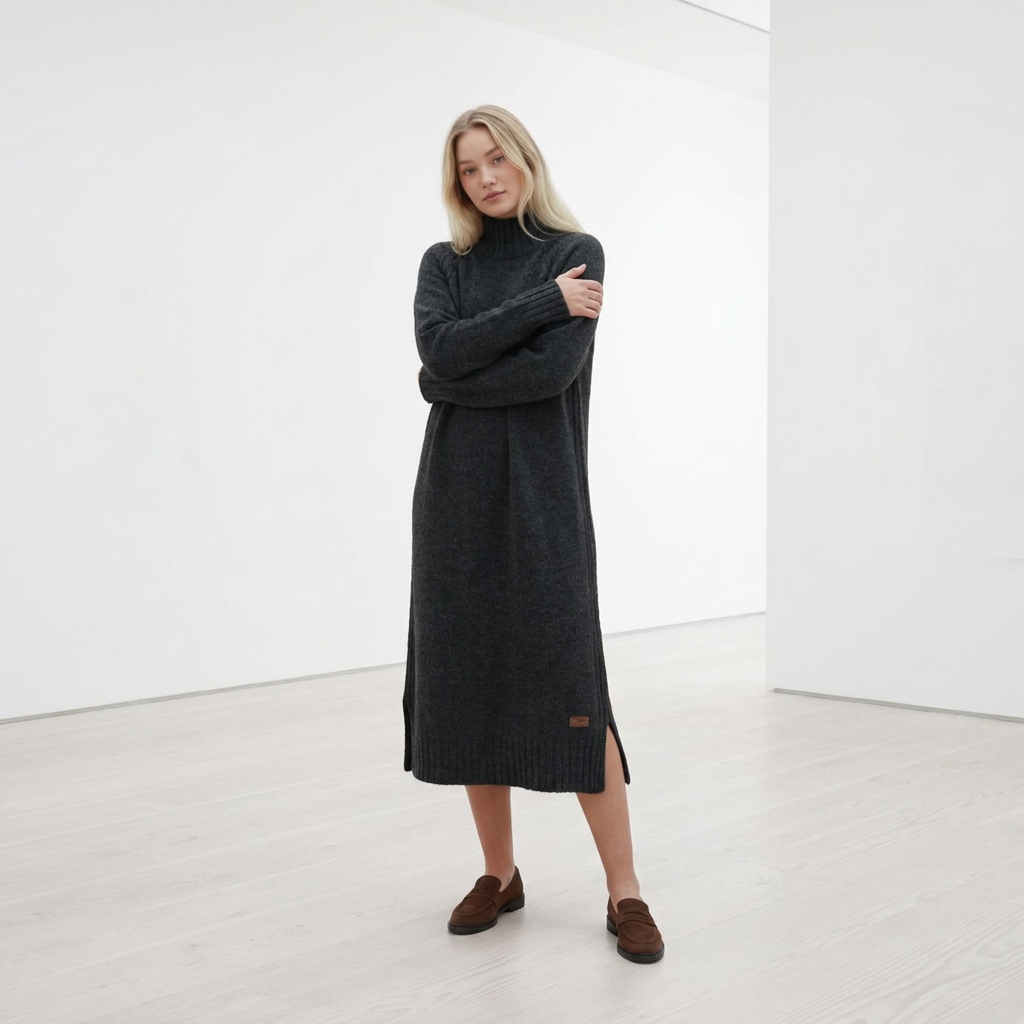 Abito maglione lungo AGNESA in baby alpaca, grigio scuro — By AGdesign