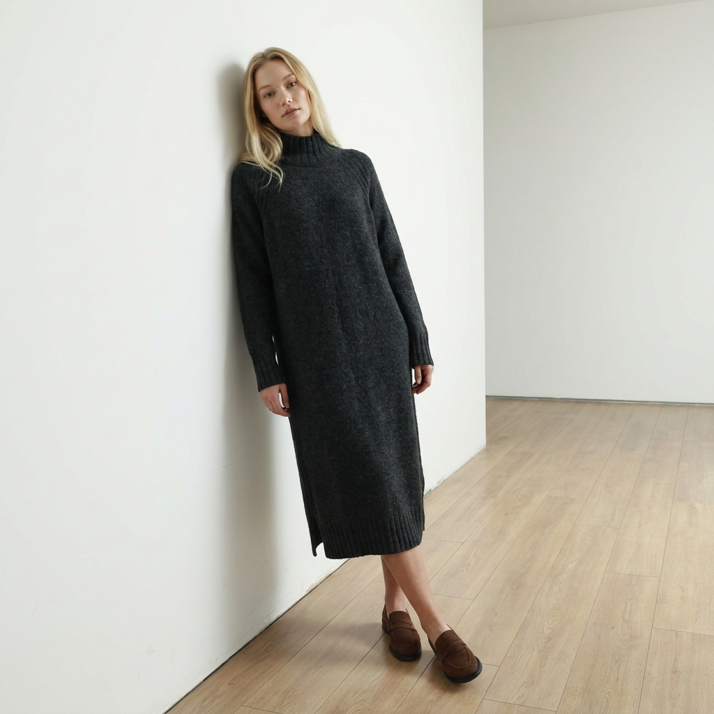 Abito maglione lungo AGNESA in baby alpaca, grigio scuro — By AGdesign