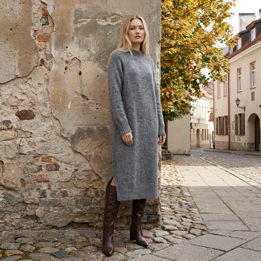 Abito maglione lungo AGNESA in baby alpaca, grigio — By AGdesign