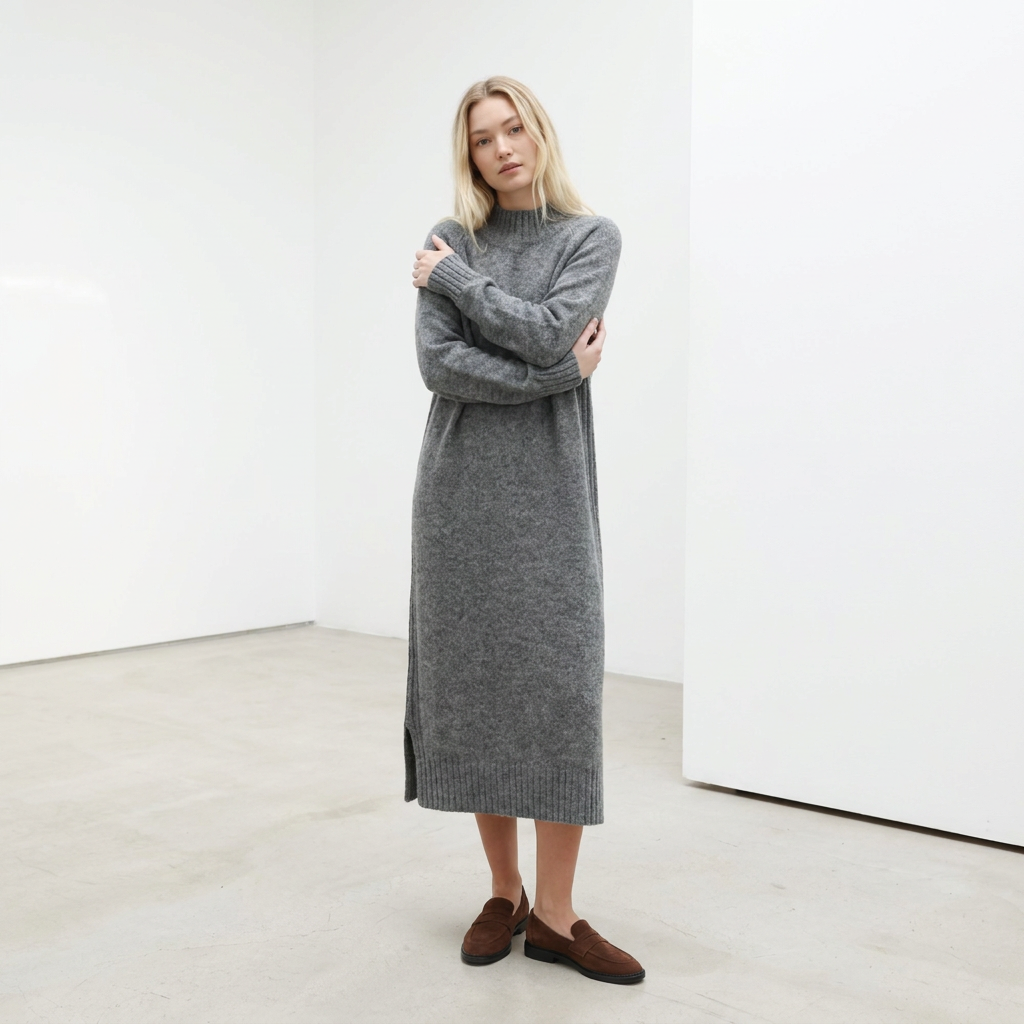 Abito maglione lungo AGNESA in baby alpaca, grigio — By AGdesign