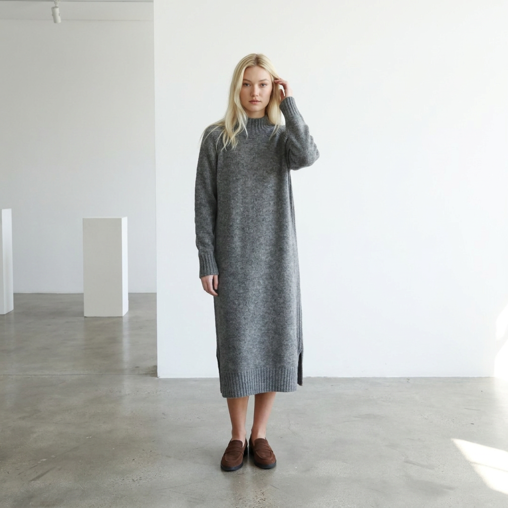 Abito maglione lungo AGNESA in baby alpaca, grigio — By AGdesign