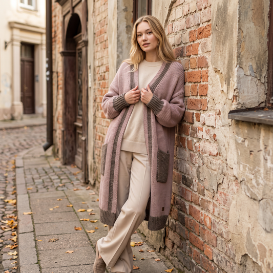 NATHALIE oversized two-tone knit alpaca cardigan, dusty rose — By AGdesign