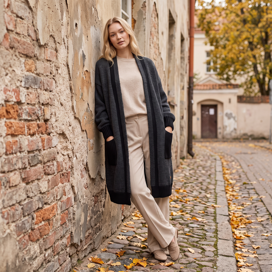 NATHALIE oversized two-tone knit alpaca cardigan, dark gray — By AGdesign