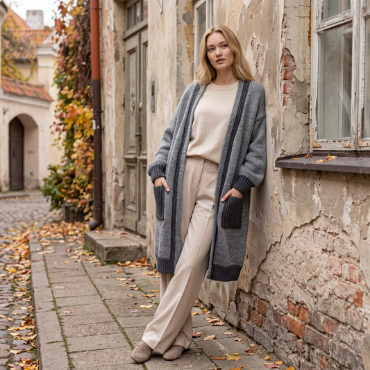 NATHALIE oversized two-tone knit alpaca cardigan, gray — By AGdesign