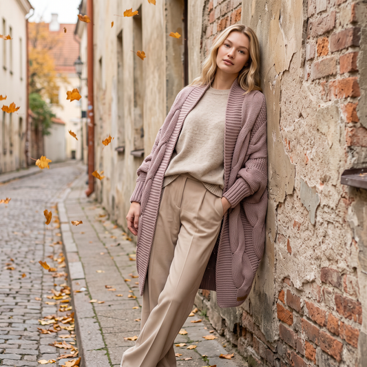 KNOTTY oversized cable knit alpaca cardigan, dusty rose — By AGdesign