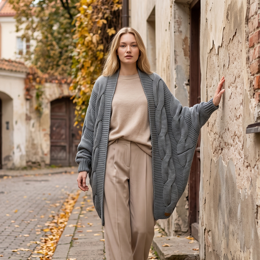 KNOTTY oversized cable knit alpaca cardigan, light gray — By AGdesign