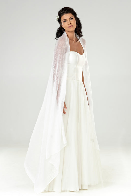 Wedding bridal cape wrap shrug shawl knit from kid mohair - white