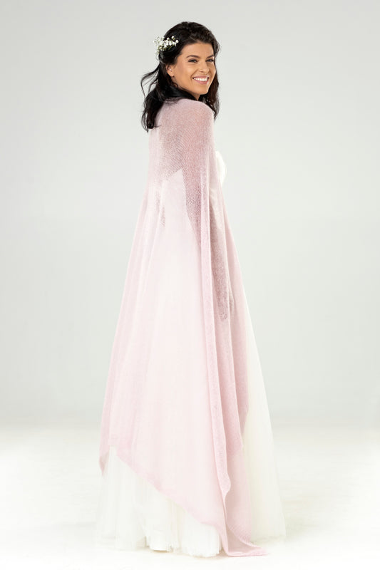 Wedding bridal cape wrap shrug shawl knit from kid mohair - pink