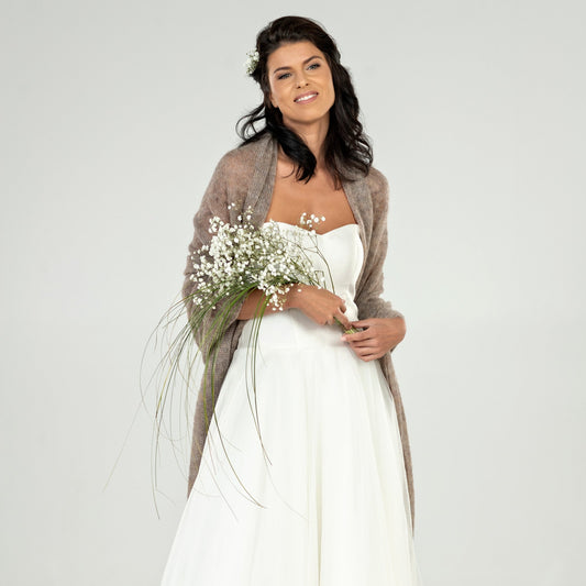Wedding bridal cape wrap shrug shawl knit from kid mohair - cocoa