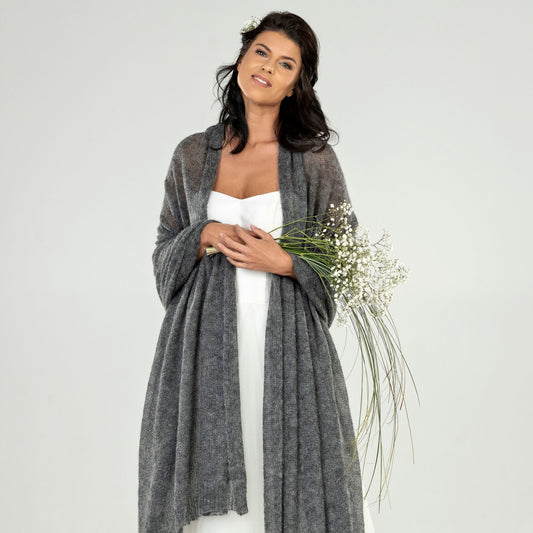 Wedding bridal cape wrap shrug shawl knit from kid mohair - gray