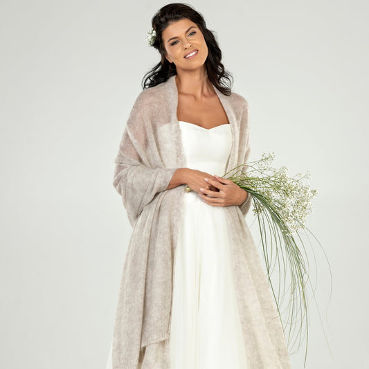 Wedding bridal cape wrap shrug shawl knit from kid mohair - beige
