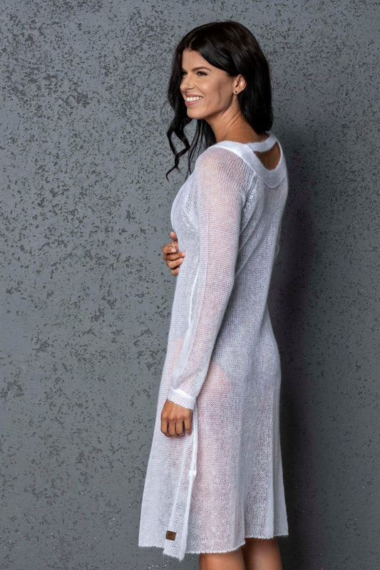 Knit lightweight mohair long cardigan ROMANCE - white