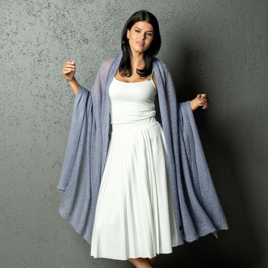 Mohair wool scarf wide and lightweight - Corsica mauve