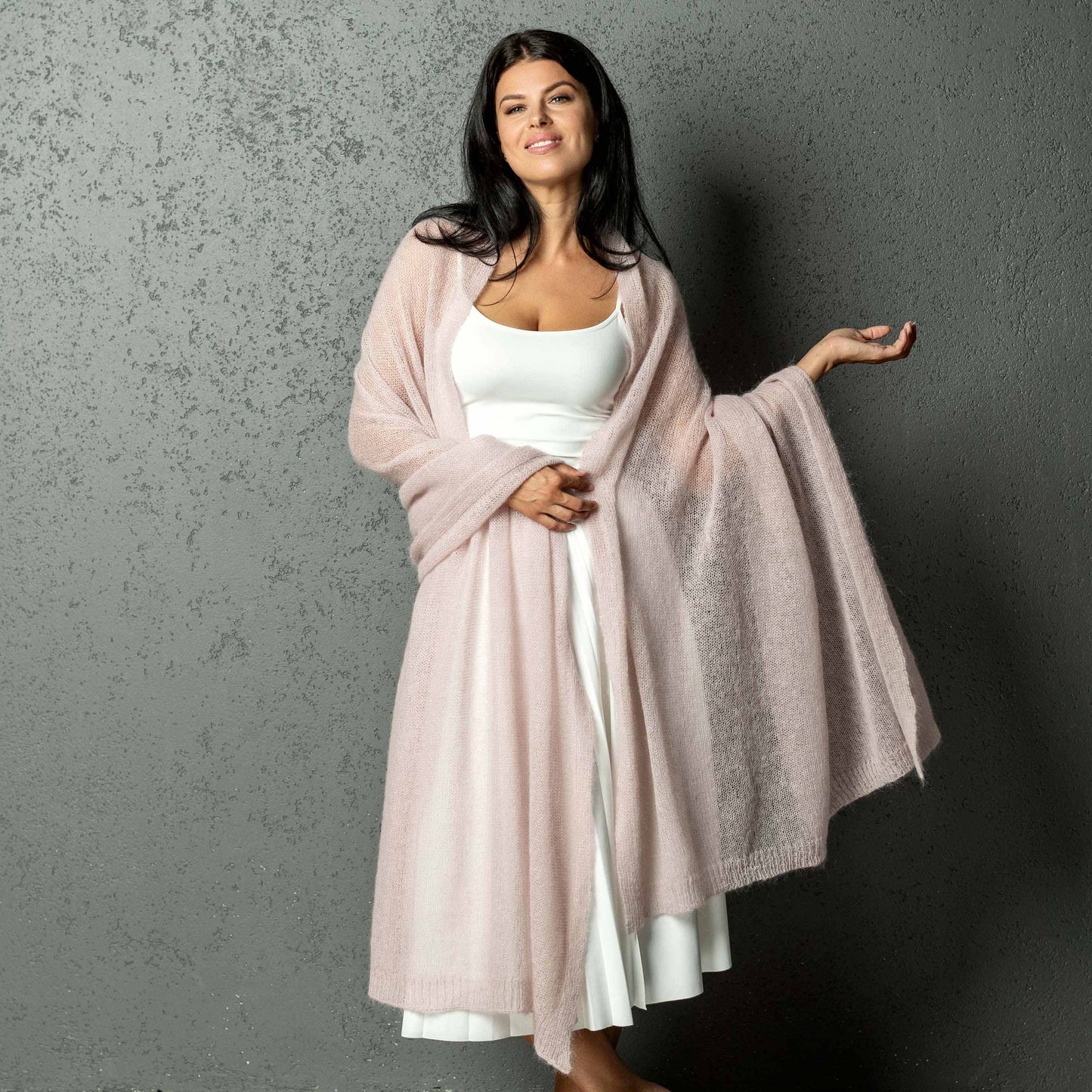 Mohair wool scarf wide and lightweight - Corsica dusty rose