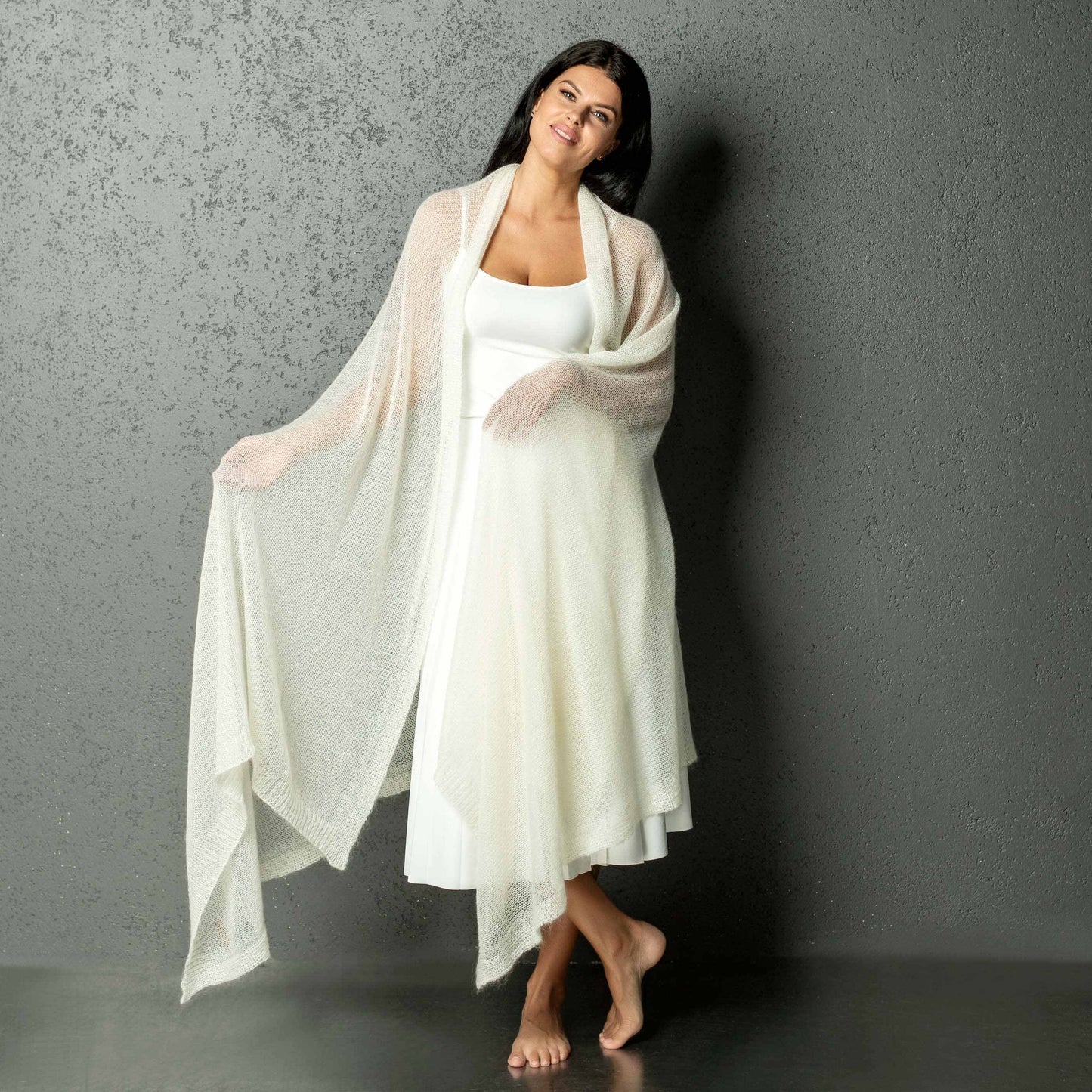 Mohair wool scarf wide and lightweight - Corsica ivory