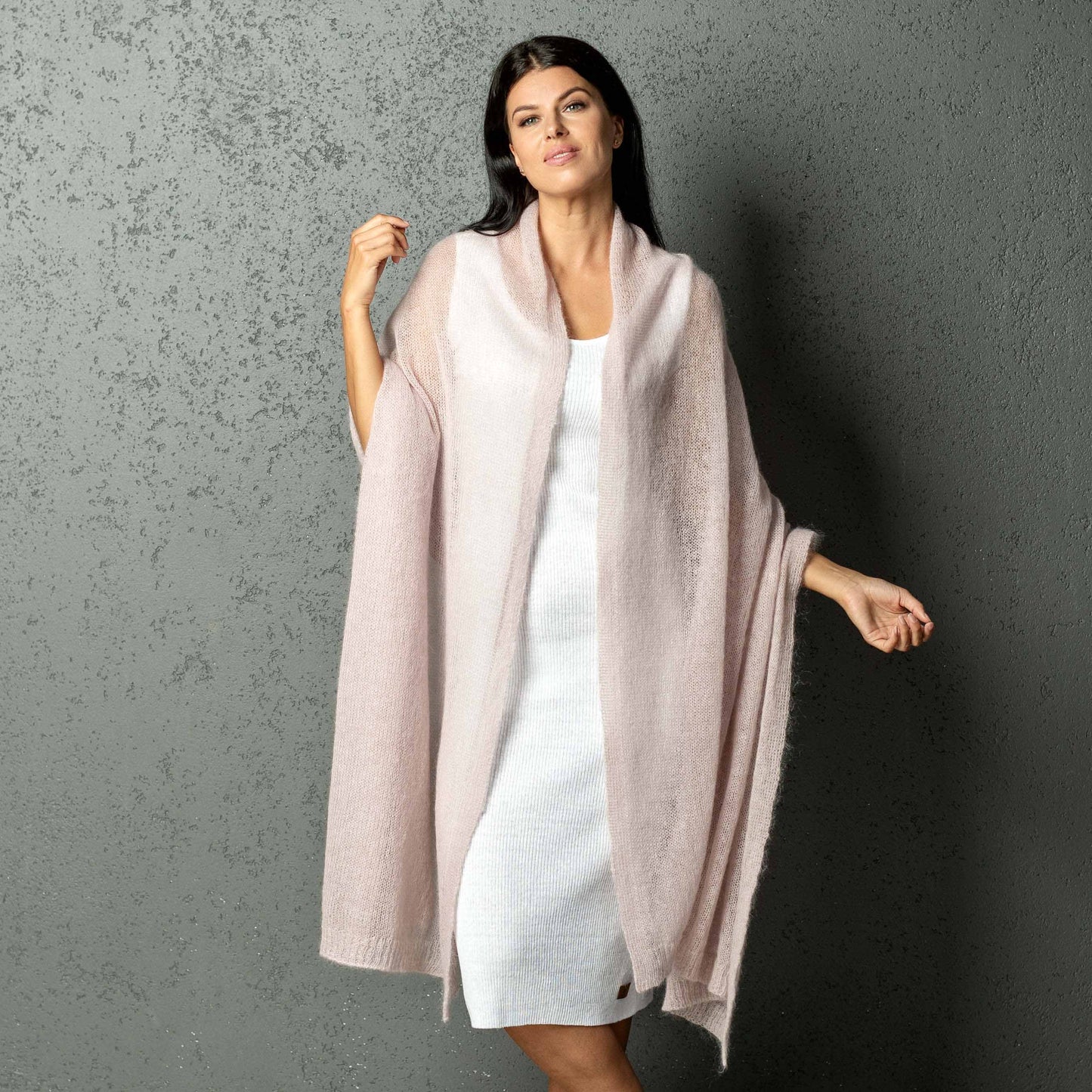 Mohair wool scarf wide and lightweight - Corsica dusty rose