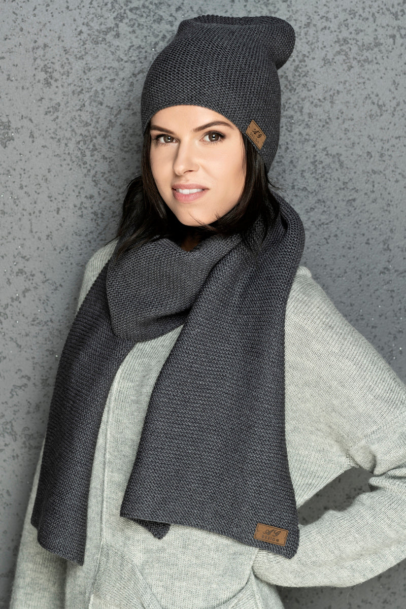 Knit minimalist soft 100% merino wool Scarf and hat - gray